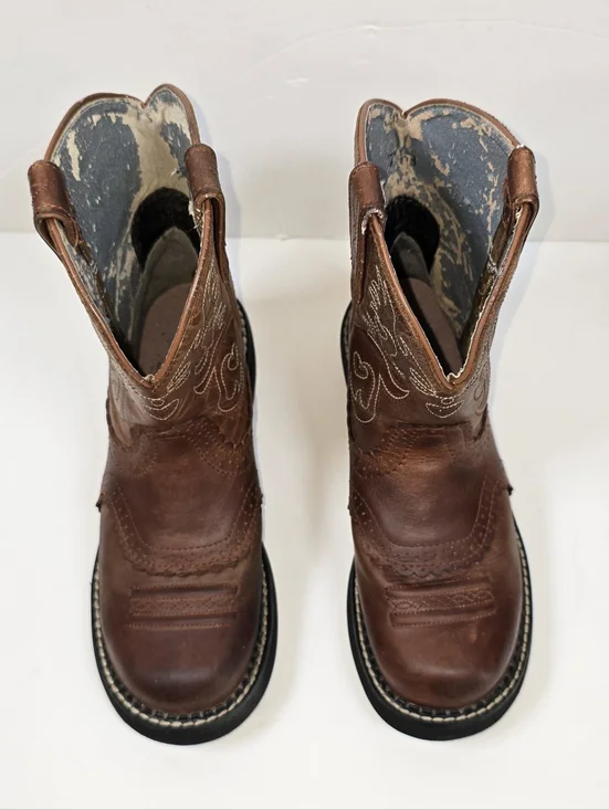 Ariat Fatbaby Brown Leather Chunky Embroidered Western Cowboy Boots Women's 7.5 - Picture 2 of 12